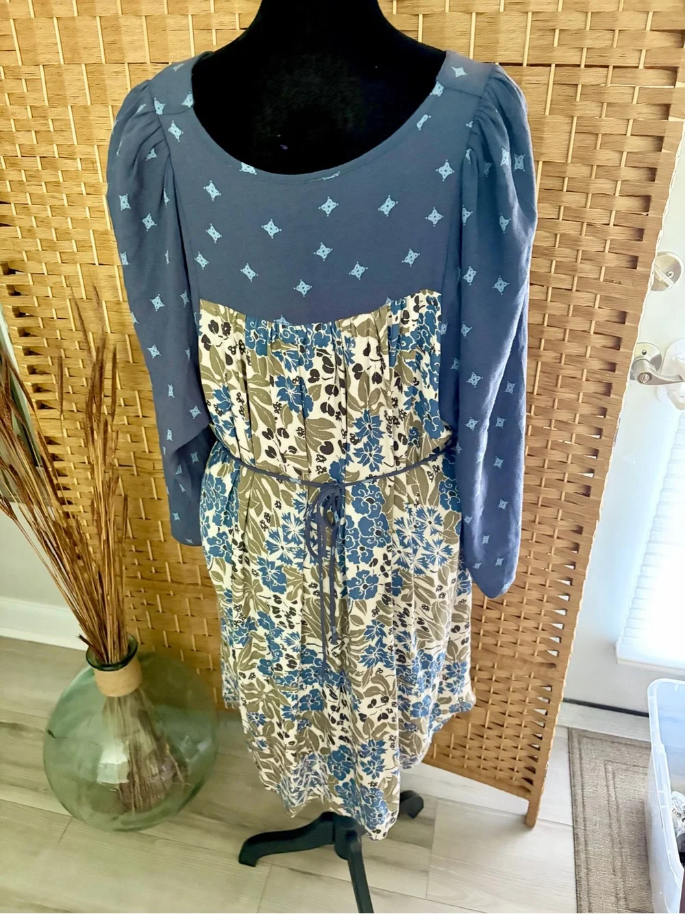 Free People Blue Floral Deep V Mini Dress